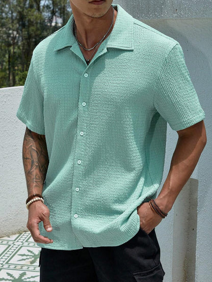 N&G | Herrenhemd im Resort-Stil – Jacquard-Struktur mit Stehkragen