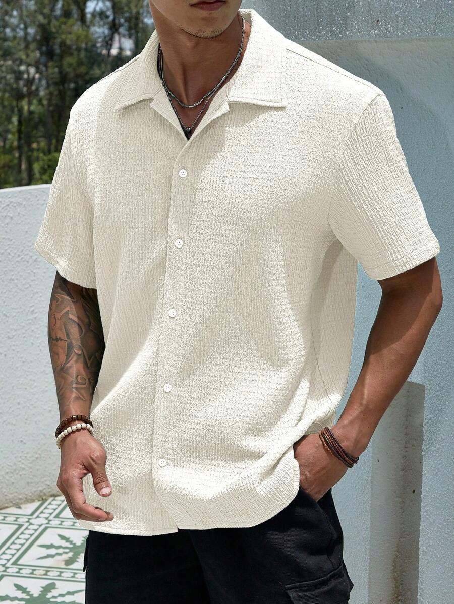 N&G | Herrenhemd im Resort-Stil – Jacquard-Struktur mit Stehkragen