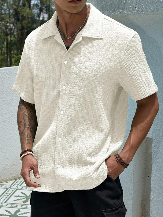 N&G | Herrenhemd im Resort-Stil – Jacquard-Struktur mit Stehkragen