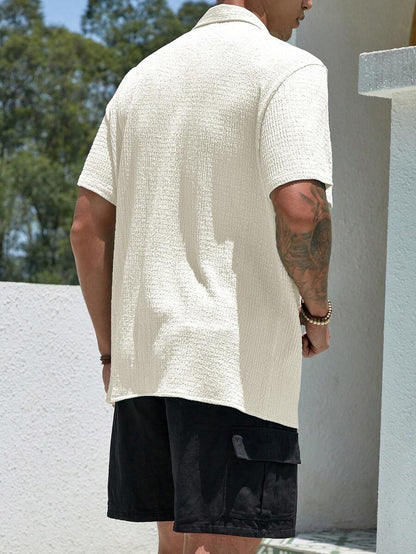 N&G | Herrenhemd im Resort-Stil – Jacquard-Struktur mit Stehkragen
