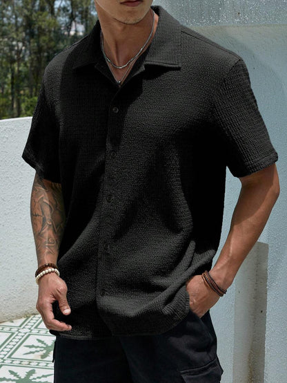 N&G | Herrenhemd im Resort-Stil – Jacquard-Struktur mit Stehkragen