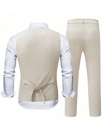 N&G | Herren-Set – Ärmellose Weste mit V-Ausschnitt und Slim-Fit-Anzughose
