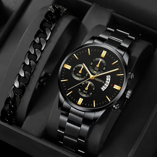 GENEVA | Elegante Herren-Armbanduhr mit Geschenk-Armband